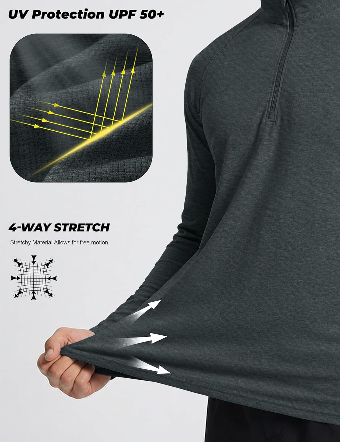 MAGCOMSEN Men's Long Sleeve Shirts Quarter Zip Pullover Athletic Lightweight Sun Shirt Dry Fit for Running Golf Workout - Image 4