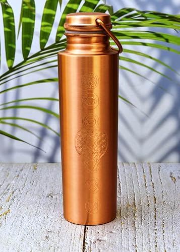 Bottiglia di rame 7 Chakra 100% rame puro e borsa da trasporto/bottiglia d'acqua/1000ml/meditazione/palestra/yoga dall'India( Matt finishing) - 4