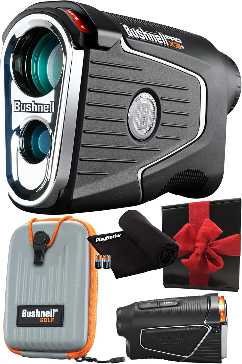 Bushnell Golf Pro X3 - Telémetro láser con caja de regalo inclinada, incluye toalla de microfibra PlayBetter y batería adicional, caja de regalo