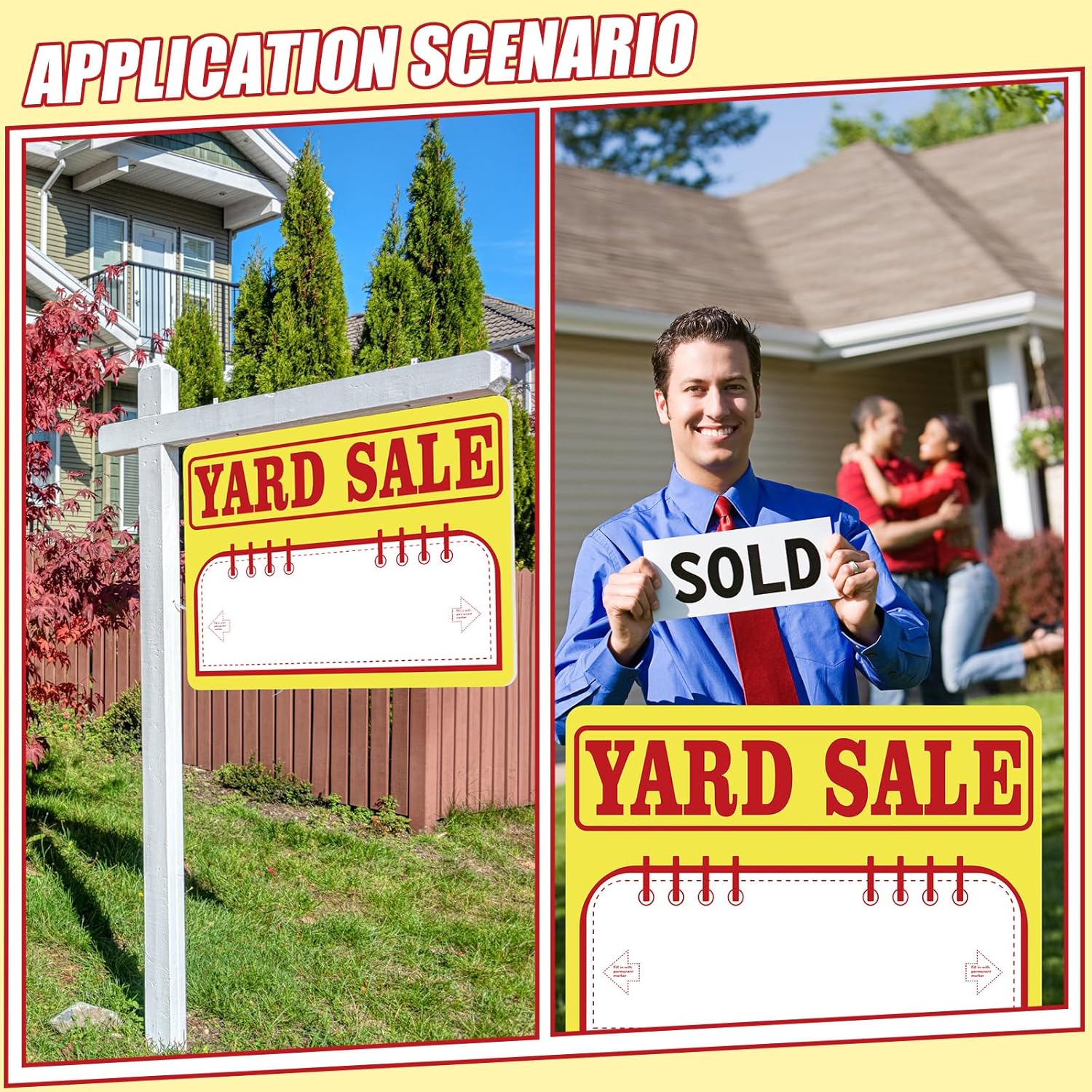 Ferraycle 12 Pack Yard Sale Signs with Stakes 16'' x 12'' High Visibility Garage Estate Sale Signs Weatherproof for Garage House Business or Personal Use(Yellow)