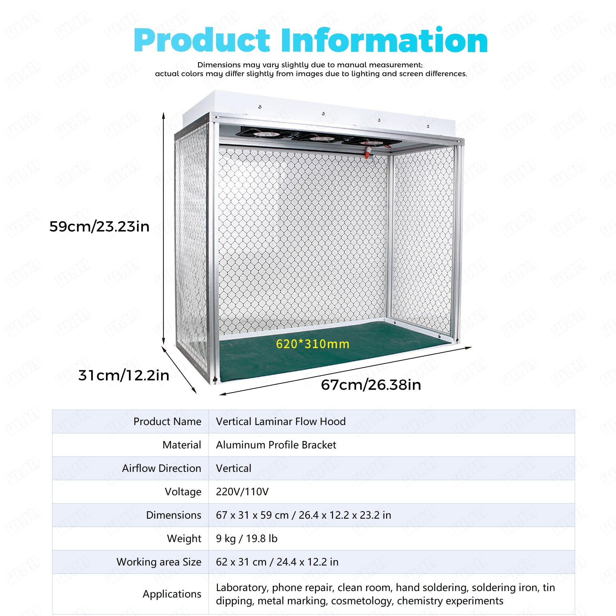 Vertikale Laminar-Flow-Box, Tragbarer Aluminium-Reinraumarbeitsplatz Mit Staubfreier Luftströmung, 66 X 30 X 51 Cm Arbeitsbereich, Mit 3 Ventilatoren Und Hepa-Filternetz