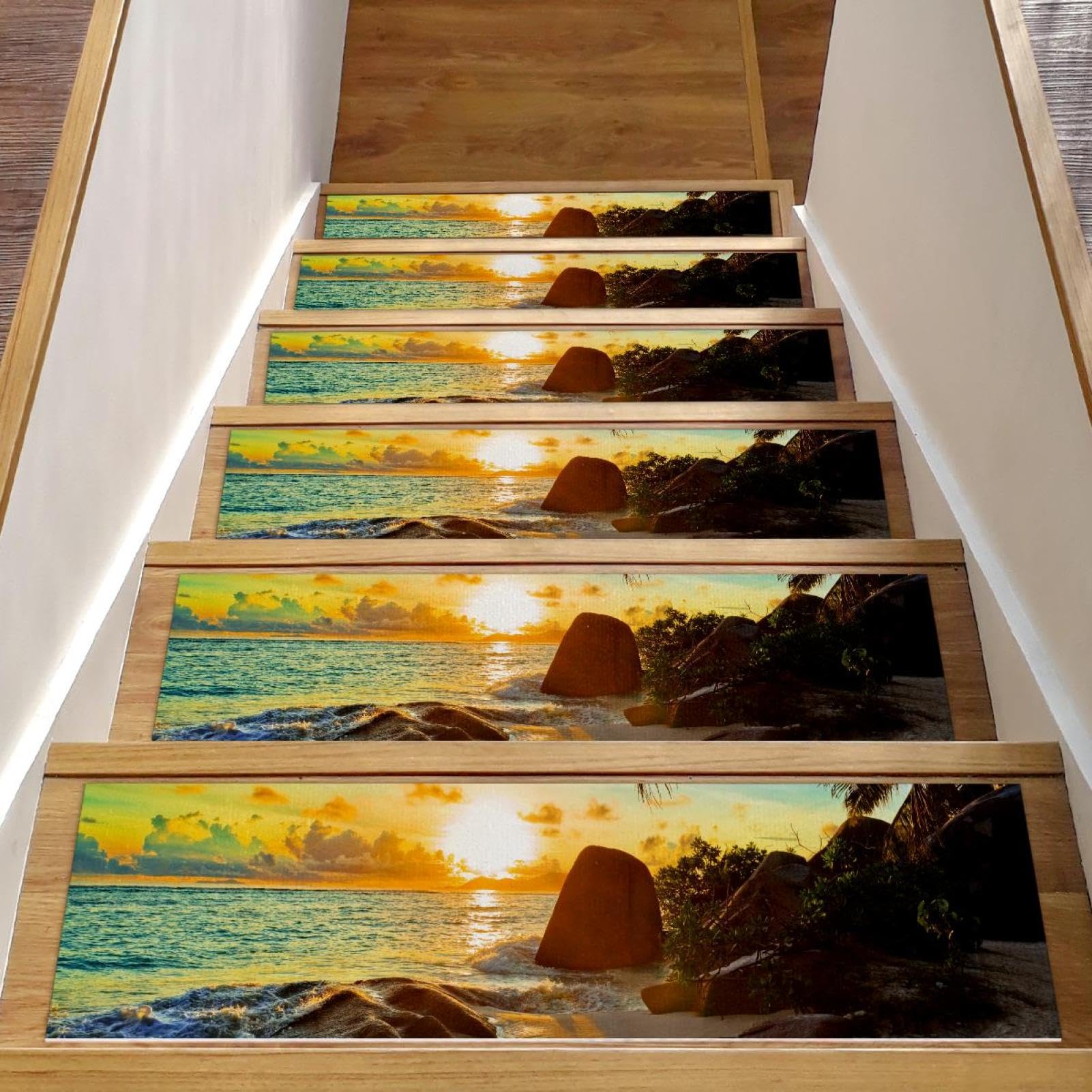 Tapis d'escalier antidérapants Sandy Beach Sundowners pour marches en bois lot de 15