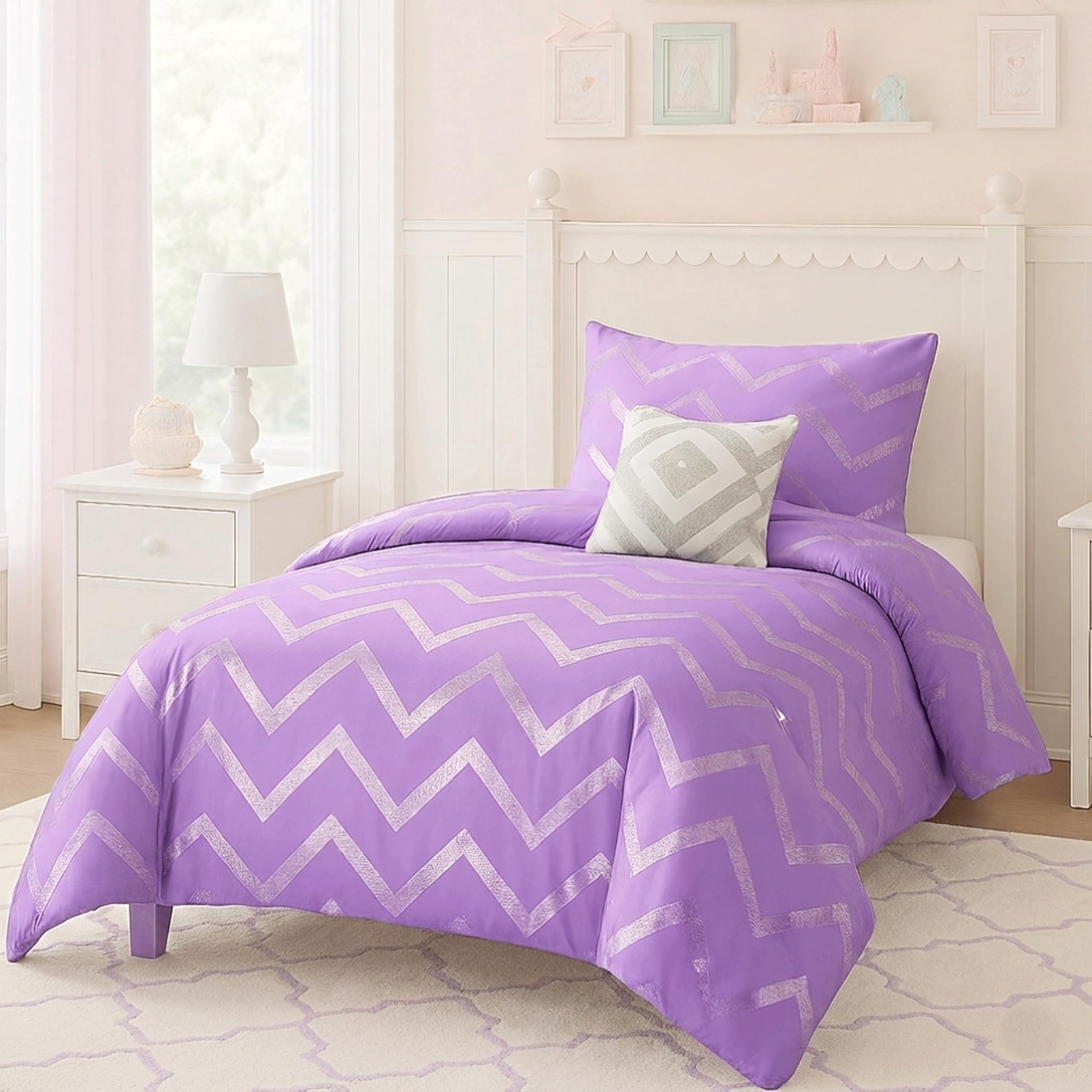Juego de ropa de cama individual XL Codi con edredón morado moderno de 3 piezas para adolescentes