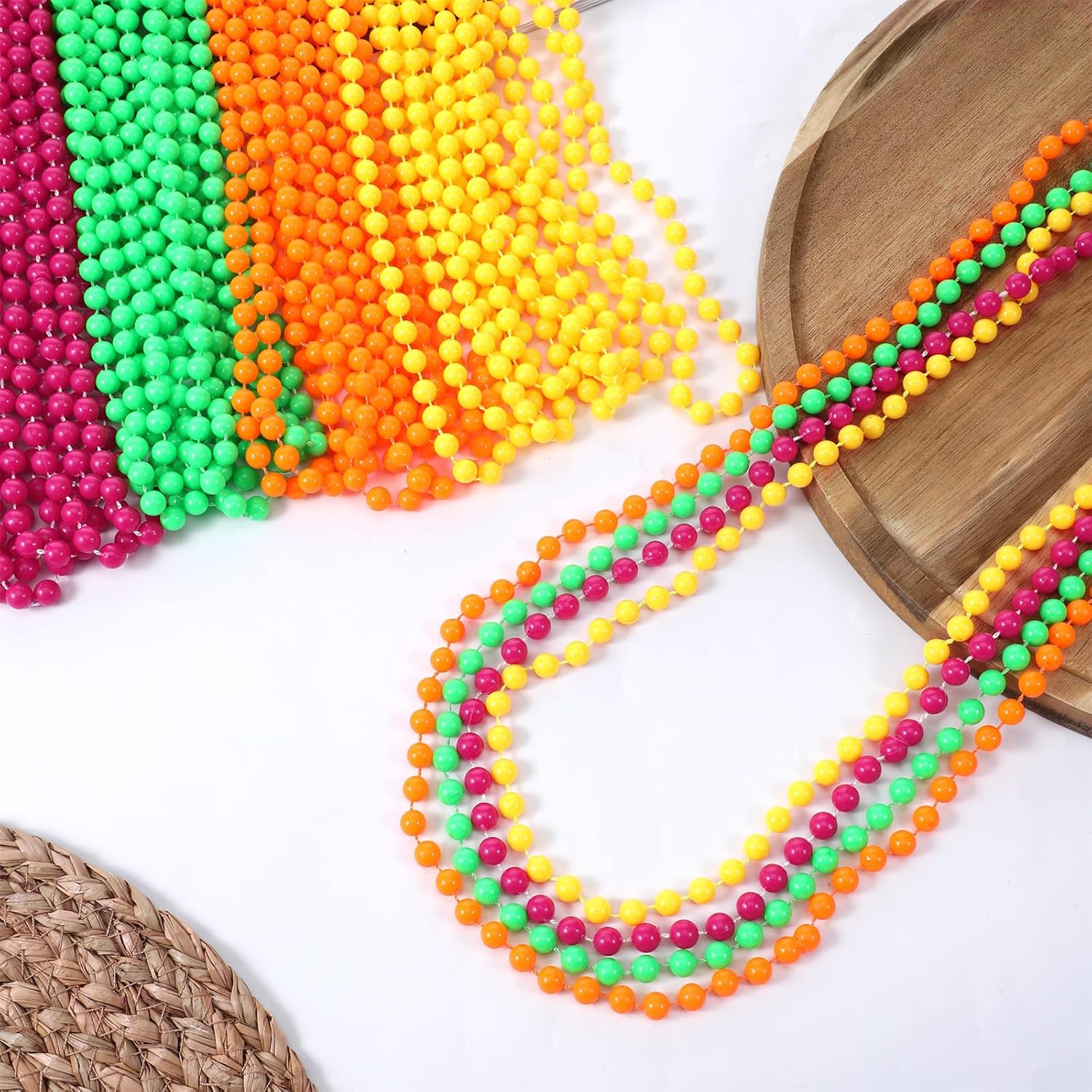 40 Pcs Glow In The Dark Beads Necklaces Bulk Party Supplies, 32'' Yellow Green Orange Purple UV Neon Necklaces, Glow Party Favors for Light Up Party Valentines Birthday Carnival Party Decorations