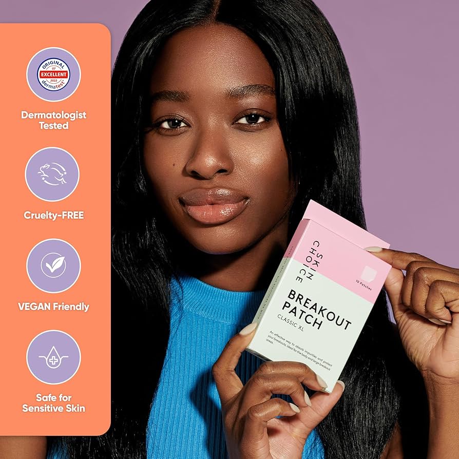 SKINCHOICE XL Pimple Patches (Pack of 10) Breakout Spot Patches, Extra Large Hydrocolloid Patches, Acne Patch for Face, Cheeks & Body, Mighty Spots Stickers, Vegan, Cruelty-Free : Amazon.co.uk: Beauty