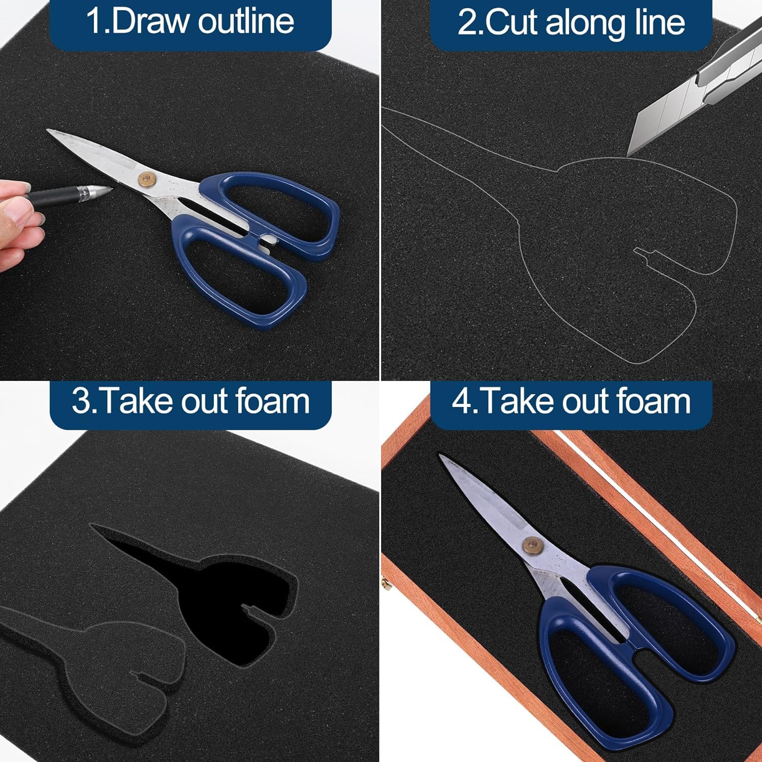 MYFAMIREA 3 PCS Polyurethane Foam Sheets 18" L x 12" W x 2" T Packing Foam Inserts Cuttable Craft Foams Cushion Foams High Density Foam Pads for Case, Tool Box, Game Box, Camera, DIY Craft, Black