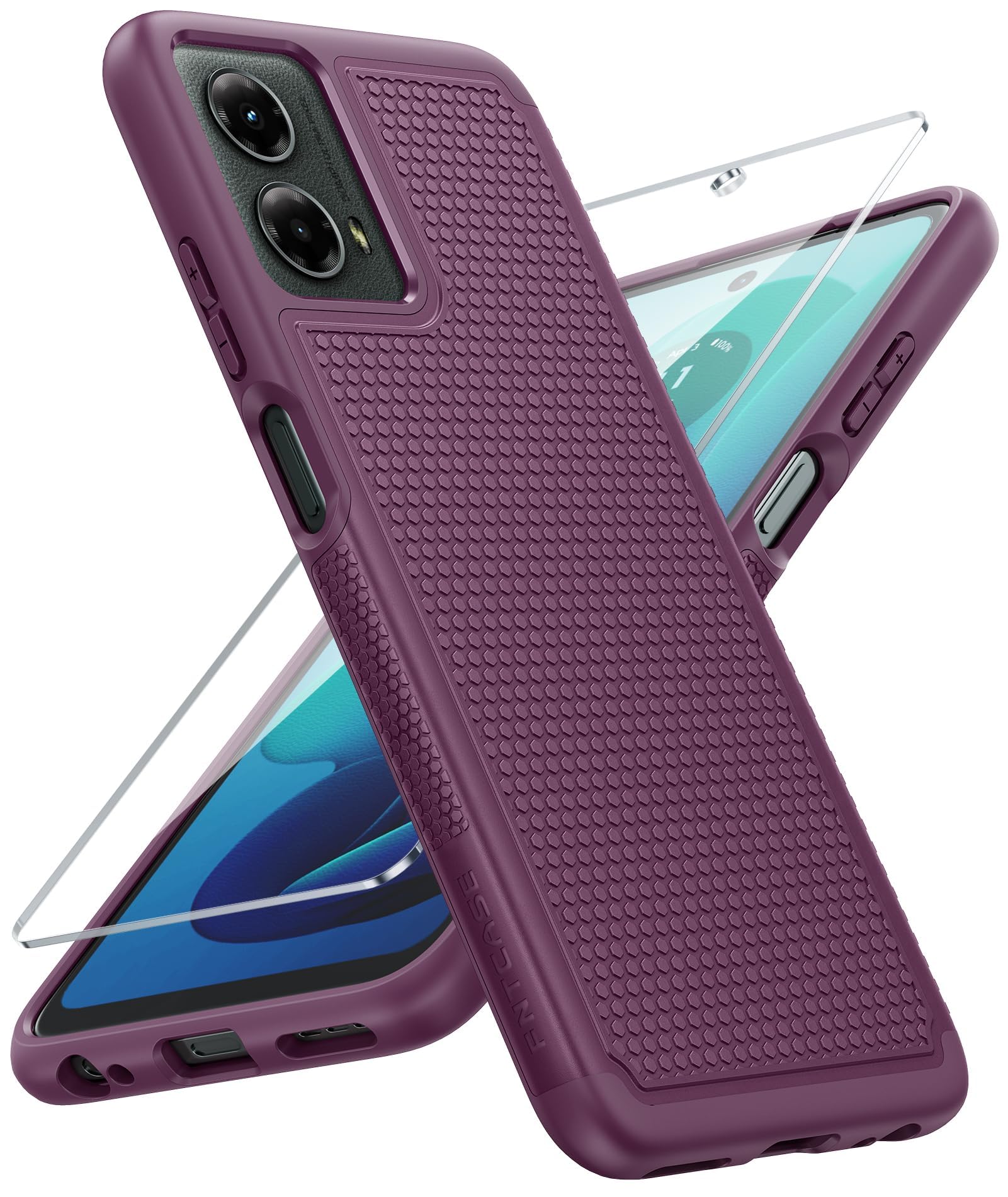 FNTCASE for Moto G-5G 2024 Case: Dual Layer Non Slip Heavy Duty Shockproof | With Screen Protector, Military Grade Drop Protection, Anti-Scratch, Matte Textured Protective Daily Phone Cover, Burgundy