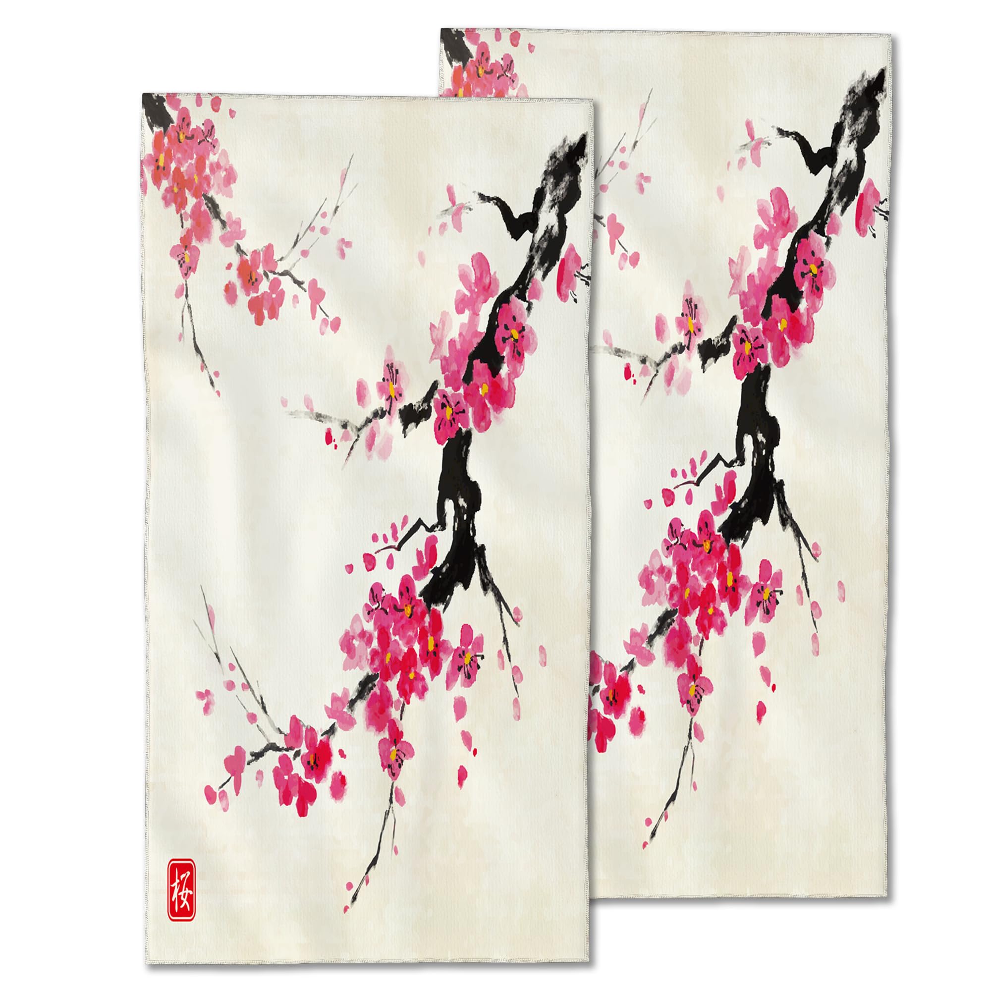 CXULIN Cherry Blossom Hand Towels Set of 2,Japanese Sakura Branch Soft Fingertip Bath Towel Small Face Washcloths Decor Kitchen Towel for Hotel Spa Gym Sport 28x14in
