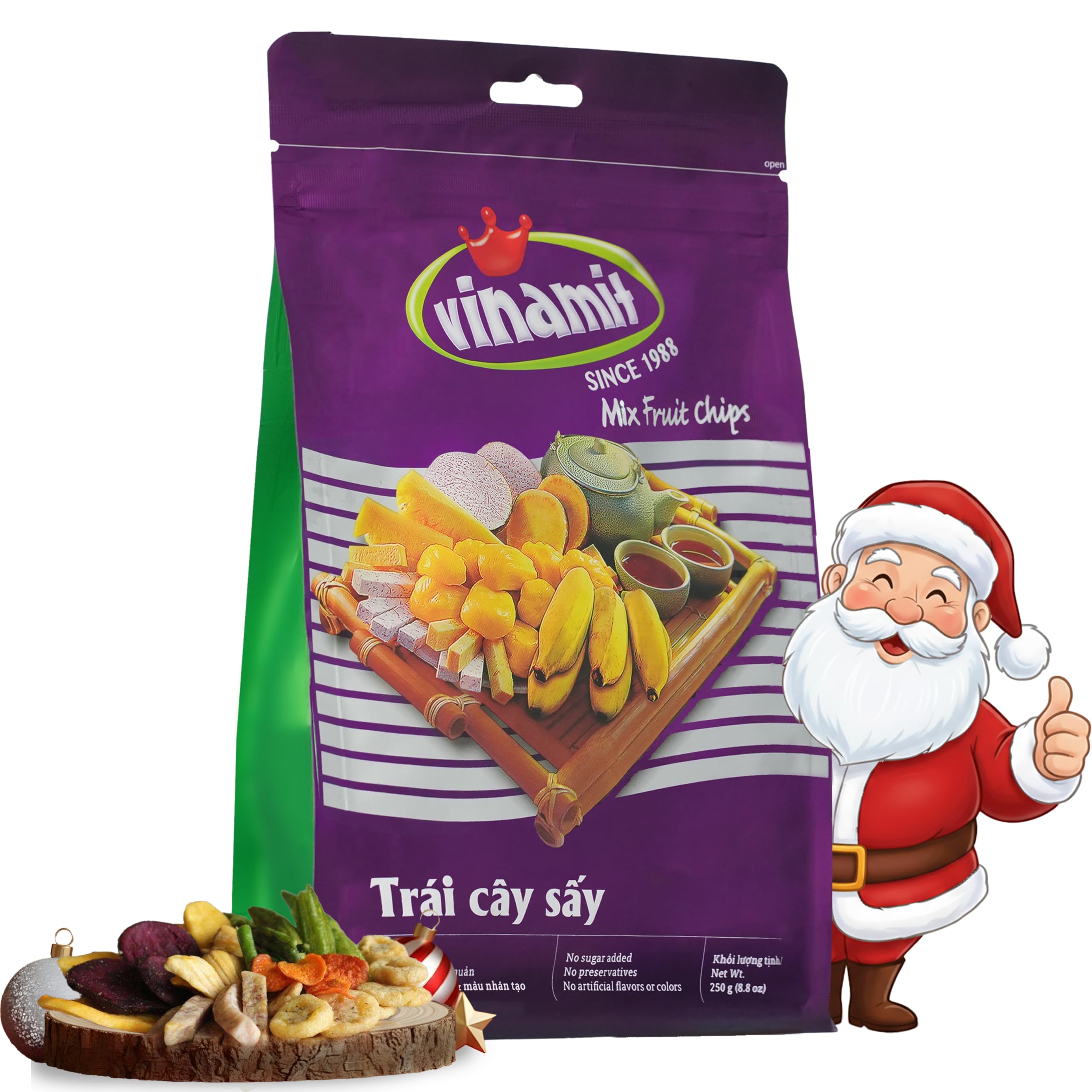 Vinamit Mixed Fruit Chips | Christmas Snacks 8.8 oz Bag | Tropical Mix with & Vegetable | No Sugar Added | Non-GMO, Gluten-Free, Vegan | Christmas Treats & Stocking Stuffers Men or Women