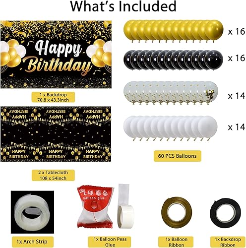 Miniatura 2 de Trgowaul Decoraciones de fiesta de cumpleaños para hombres y mujeres, telón de fondo de pancarta de feliz cumpleaños, 2 manteles de feliz