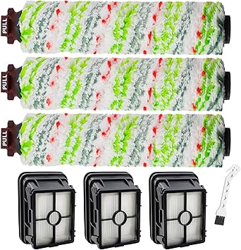 Crosswave Brush Roll Replacement and 1866 Replacement Filters for Bissel CrossWave 2306A CrossWave 1785 Series Vacuum (3 Pack 2460 Multi-Surface Brush Rolls & 3 Pack 1866 Vacuum Filters)