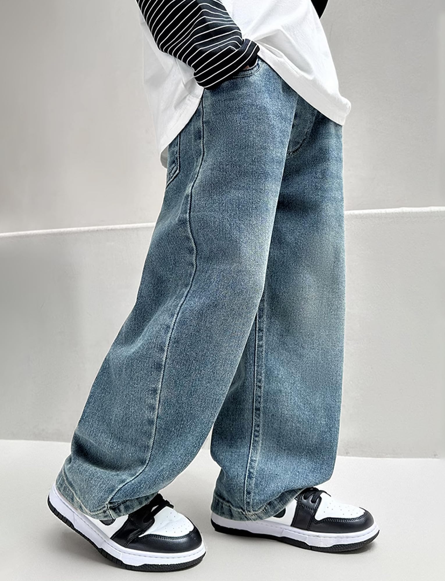 Happy Cherry Jeans Larghi Ragazzi in Denim Pantaloni Baggy a Vita Elasticizzata Casual Moda Pants con Tasche per Bambini 5-14 Anni