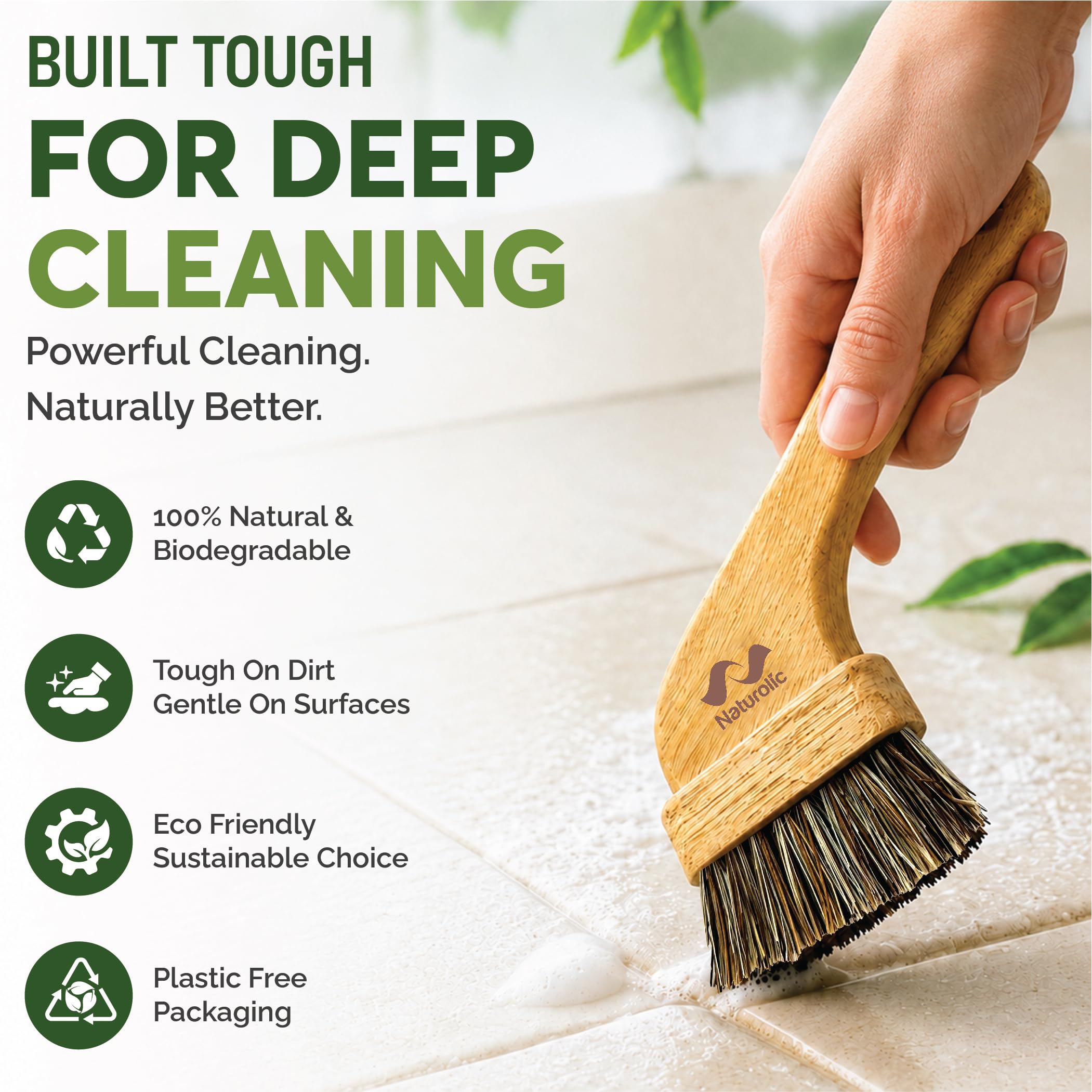 Juego de cepillos de lechada totalmente naturales, cerdas Palmyra y Tampico, cepillo de limpieza profunda multisuperficie para lechada, azulejos, ducha, bañera, encimera, productos de