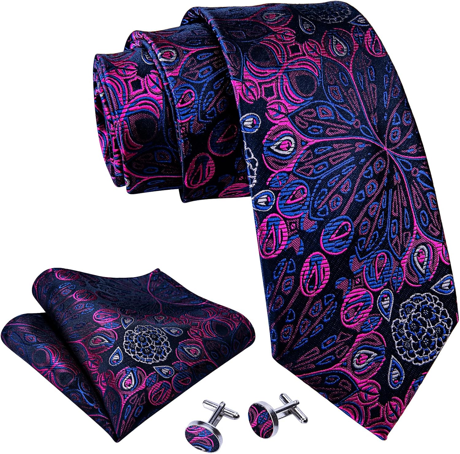 Miniatura 2 de YOHOWA Conjunto de corbata de boda para hombre, corbatas de cachemira con pañuelo, gemelos de seda formal para negocios