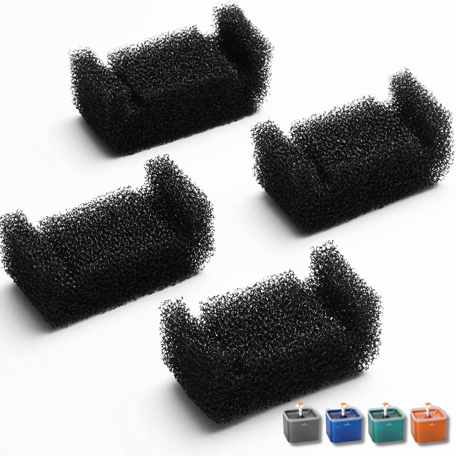 iPettie Replacement Sponge Filter for Neverland Cat Water Fountain with LED Light, 67oz/2.0L, IP-830-S4, 4 Pack