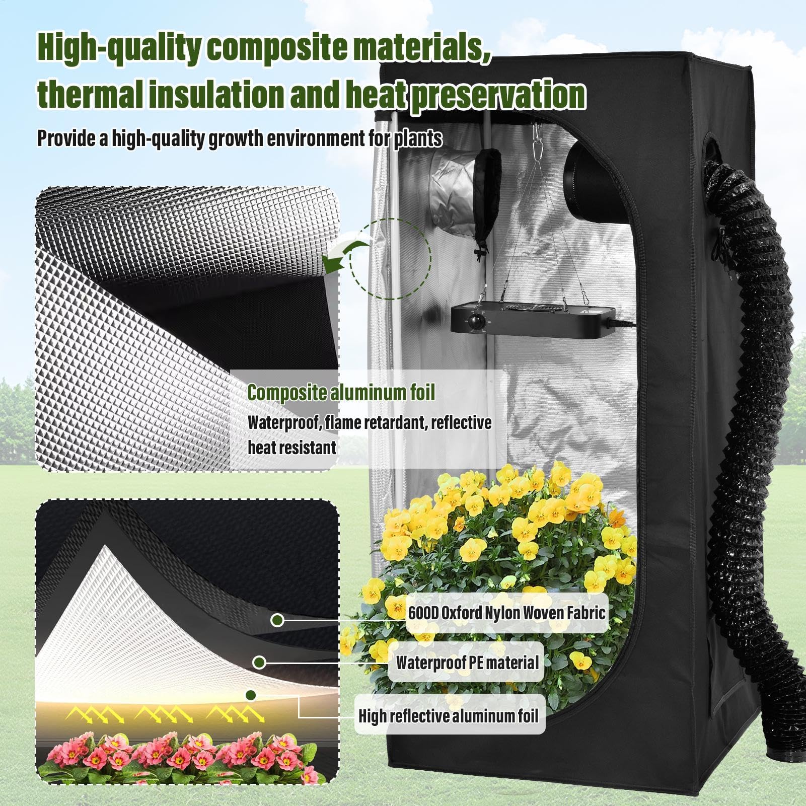 Conjunto De Cultivo Completo, Sistemas De Cultivo Hidropónico, Con Lámpara De Cultivo De Espectro Completo LED, 60x60x140 Cm, Con Ventilador, Filtro De Carbono Activado Por Aire De Escape