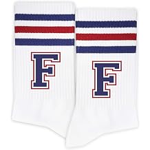 Red&Navy Blue Striped Initial Socks for Adult, Women&Men, Gifts for Family, Friends.
