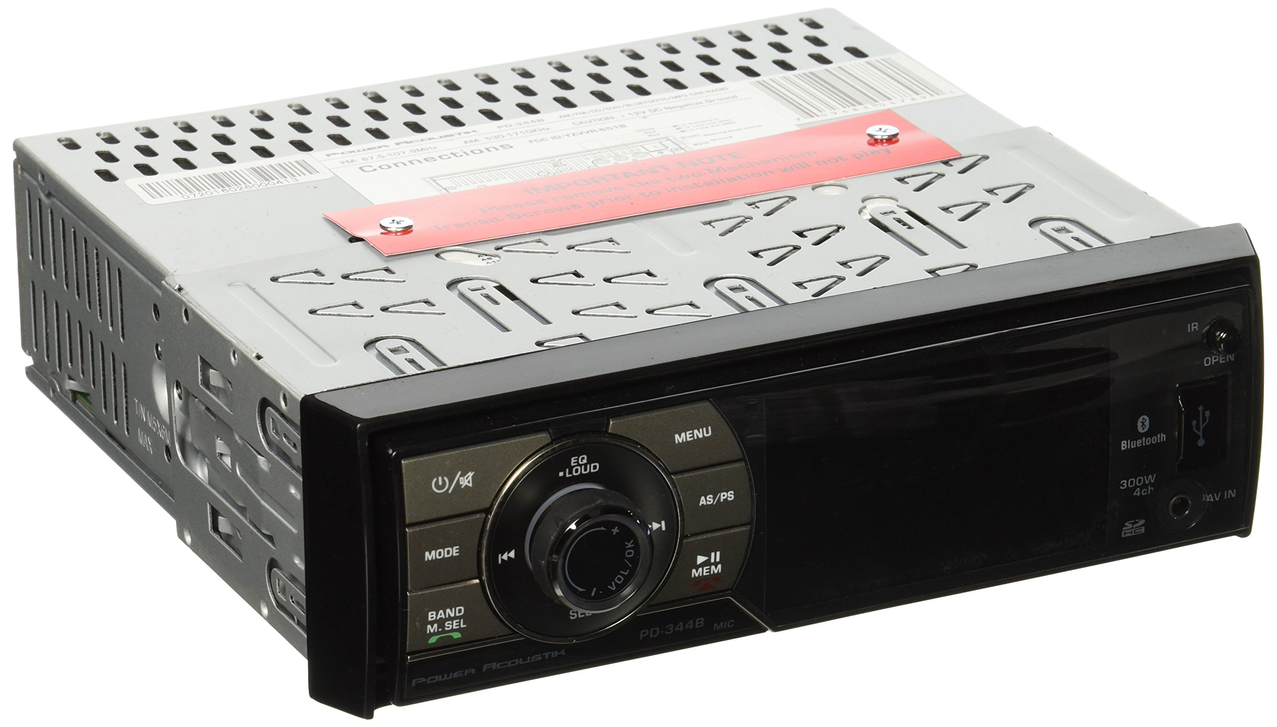 POWER ACOUSTIK PD-344B in-Dash Single DIN DVD AM/FM Receiver with 3.4-Inch LCD HD Monitor, Bluetooth and USB/SD Input