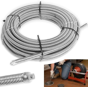 37847 C-32 Inner Solid Core Drain Cleaning Cable 3/8 Inch x 75 ft, Compatible with RIDGID K-3800 & K-375 Drum Machines, Anti-Kink Steel Auger Sewer Snake Cleaner for 1-1/2" to 3" Pipes, Gray