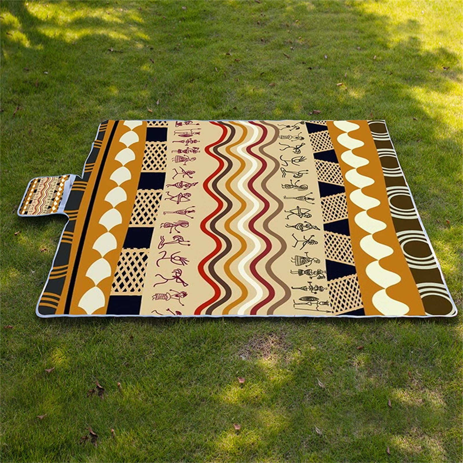 Manta Picnic Impermeable 200x200cm,Lavable Picnic Blanket,Ultrasónica Mantel Picnic,con Mango Multifunción para Acampar Playa Parque de Senderismo,Vintage Nación India