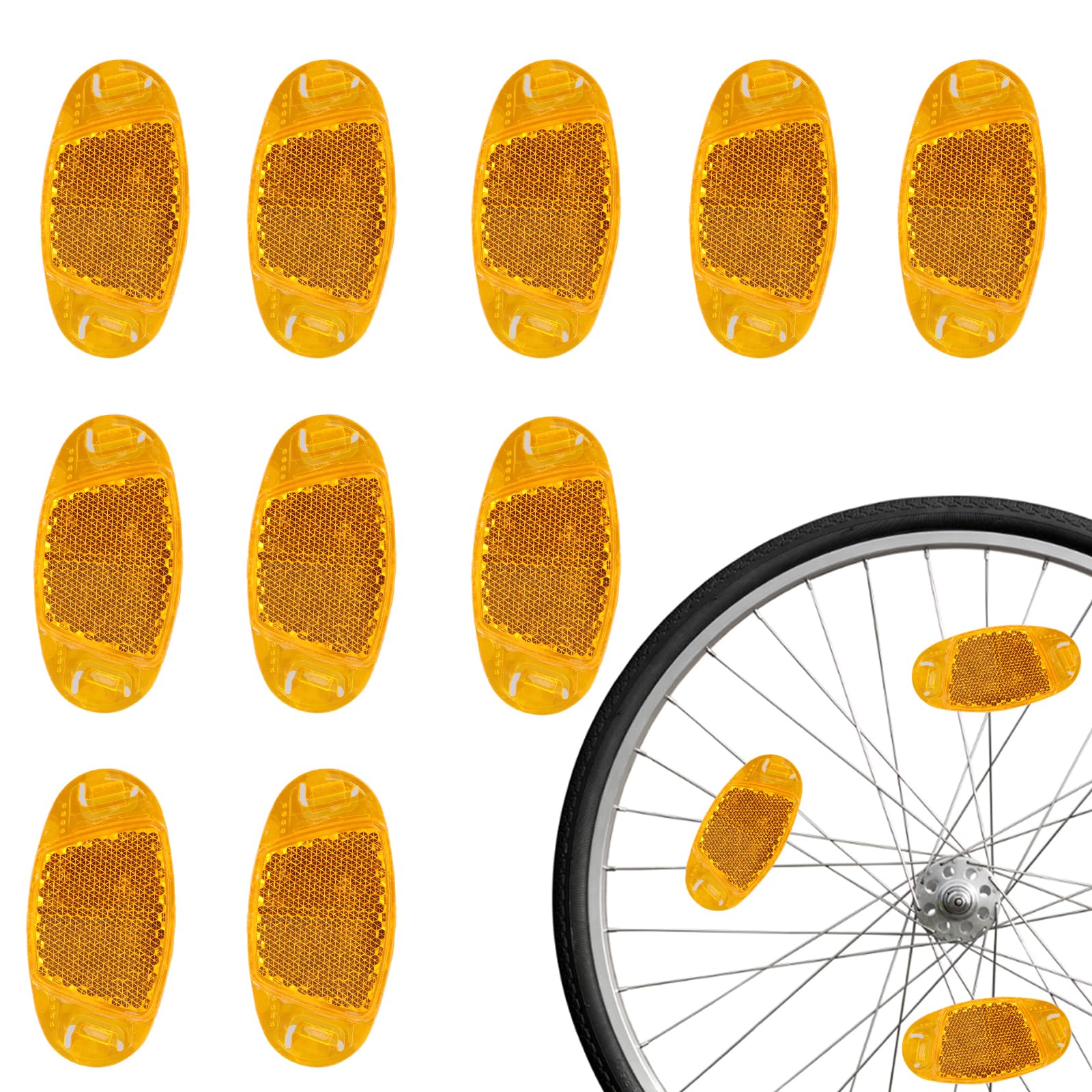 10 Catadioptres à Rayon De Vélo Orange - Sécurité Nocturne 360° - Faciles à Fixer - Pour VTT, Vélos Enfants Ou Adultes