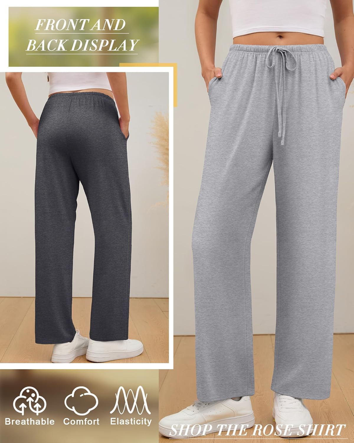 3 Pack Women's Lounge Pants Cozy Wide Leg Yoga Pants Casual Drawstring Loose Baggy Sweatpants with Pockets - Image 5