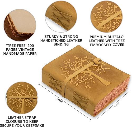 Miniatura 4 de LEATHER VILLAGE Diario del Árbol de la Vida - 6 X 4 (A6) pulgadas - Color Bronceado - 200 hojas de papel antiguo con bordes picoteados hechas a mano