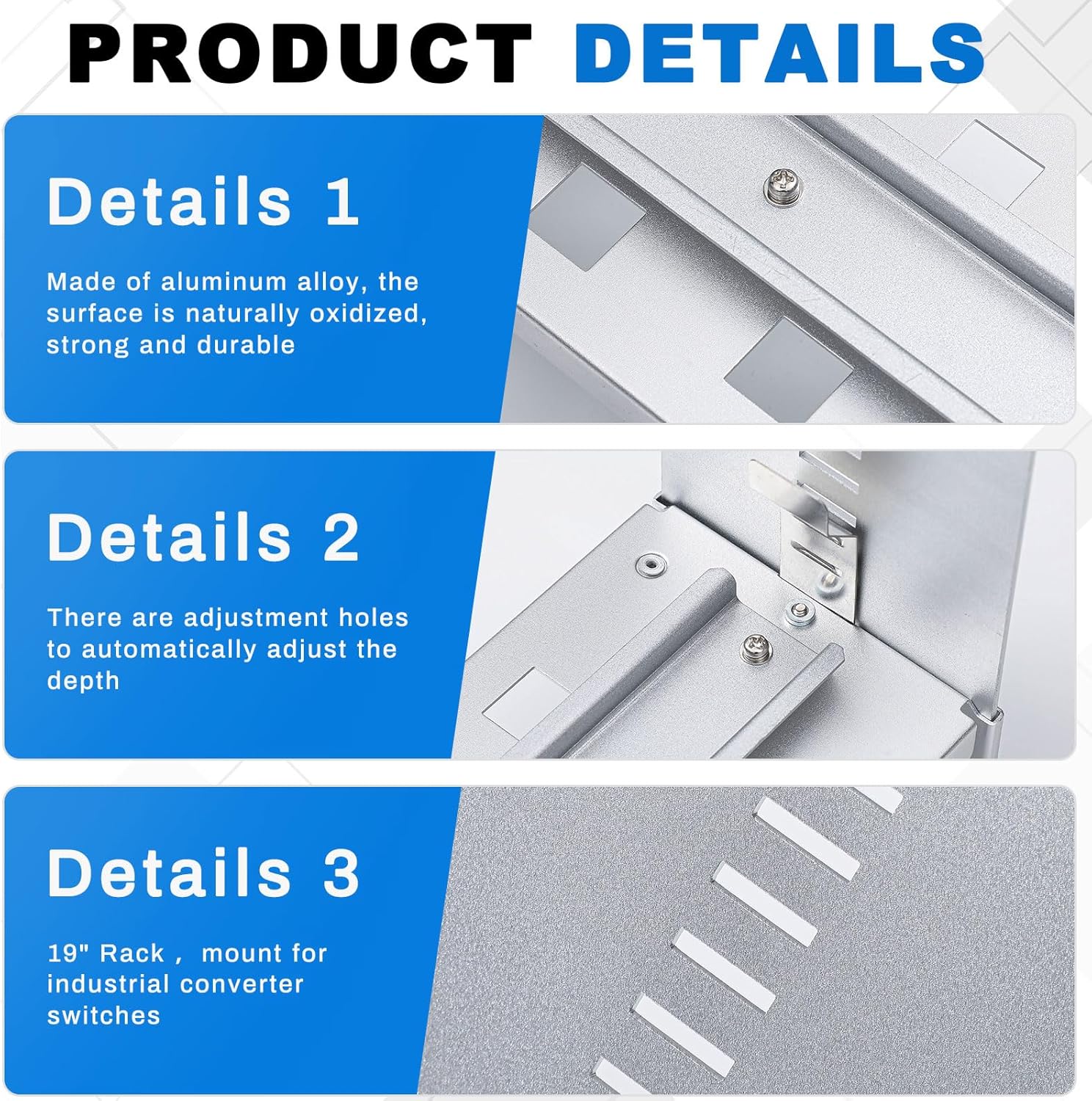 1 Pcs 19 Inch Rack Mount DIN Rail Kit Aluminum Alloy Adjustable Rack Mount Rails Rack Mount Bracket for Industrial Media Converters Ethernet Switches Supplies DIN Rail Products (Silver)