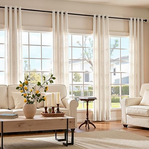 Miniatura 7 de Jinchan - Cortinas de lino texturizadas para sala de estar, con ojales en la parte superior juego de cortinas ideal para dormitorio, sala de estar,