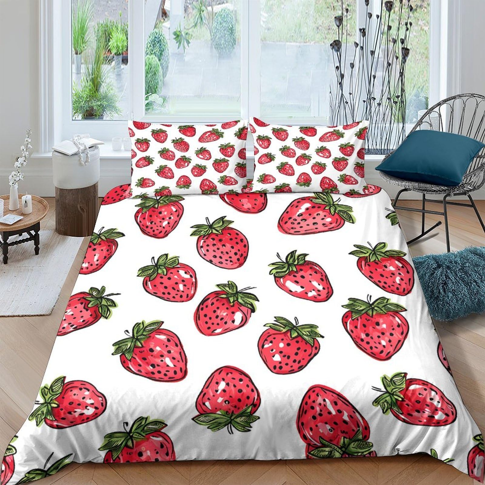 Ctjqhvkz Style-10 3D Printed Strawberry Pattern Fitted Sheet Microfiber Soft Bed Cover For Bedroom Dorm Mattress Protection Decor Single（135X200cm）
