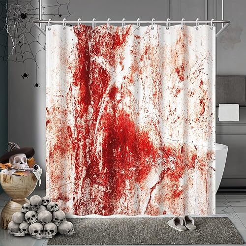 Cortina de ducha de Halloween, juego de cortina de ducha de pared de sangre roja, 72 x 72 pulgadas con ganchos, decoración de Halloween horrible