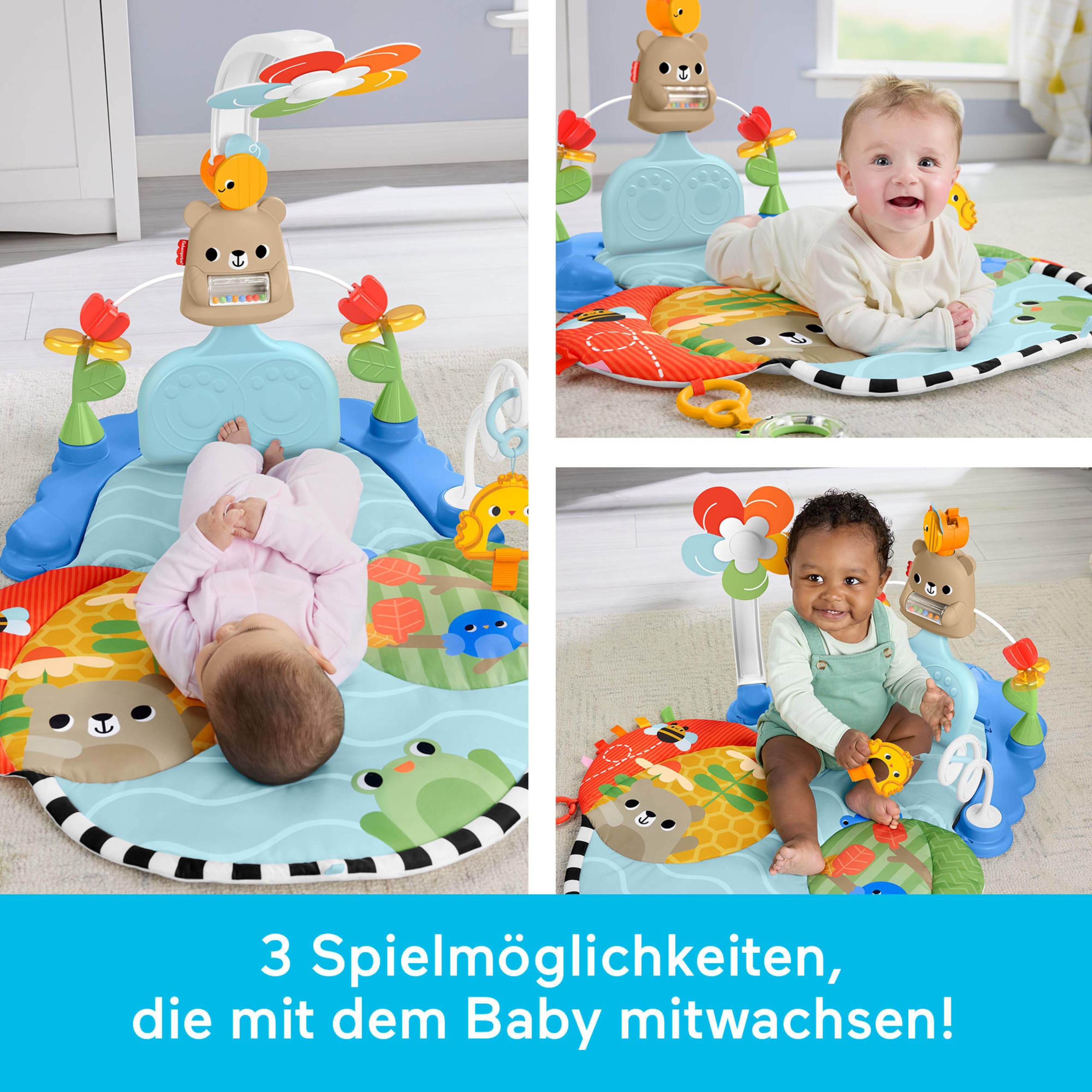 Fisher-Price Spieldecke für Babys 3-in-1 Kick & Sway sensorisches Aktivitätsspielzeug für die spielerische Entwicklung von Neugeborenen ab 0 Monaten, JMT98