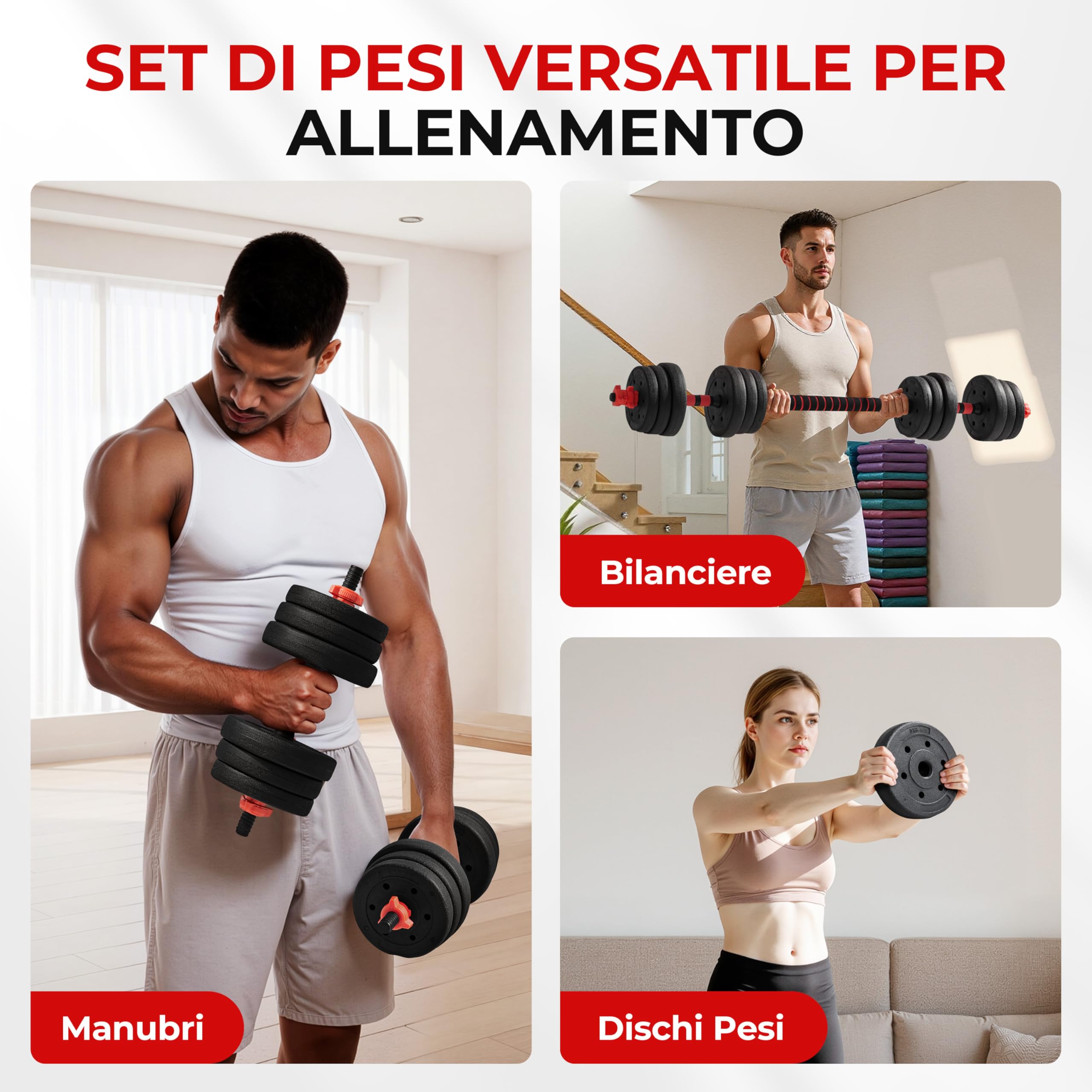 Yaheetech Set di Manubri 2 in 1 da 20 kg, Manubri Regolabili con Barra di Collegamento e 12 Dischi Pesi, Impugnatura Antiscivolo, Bilanciere Palestra per Allenamento di Forza per Fitness a Casa, Nero