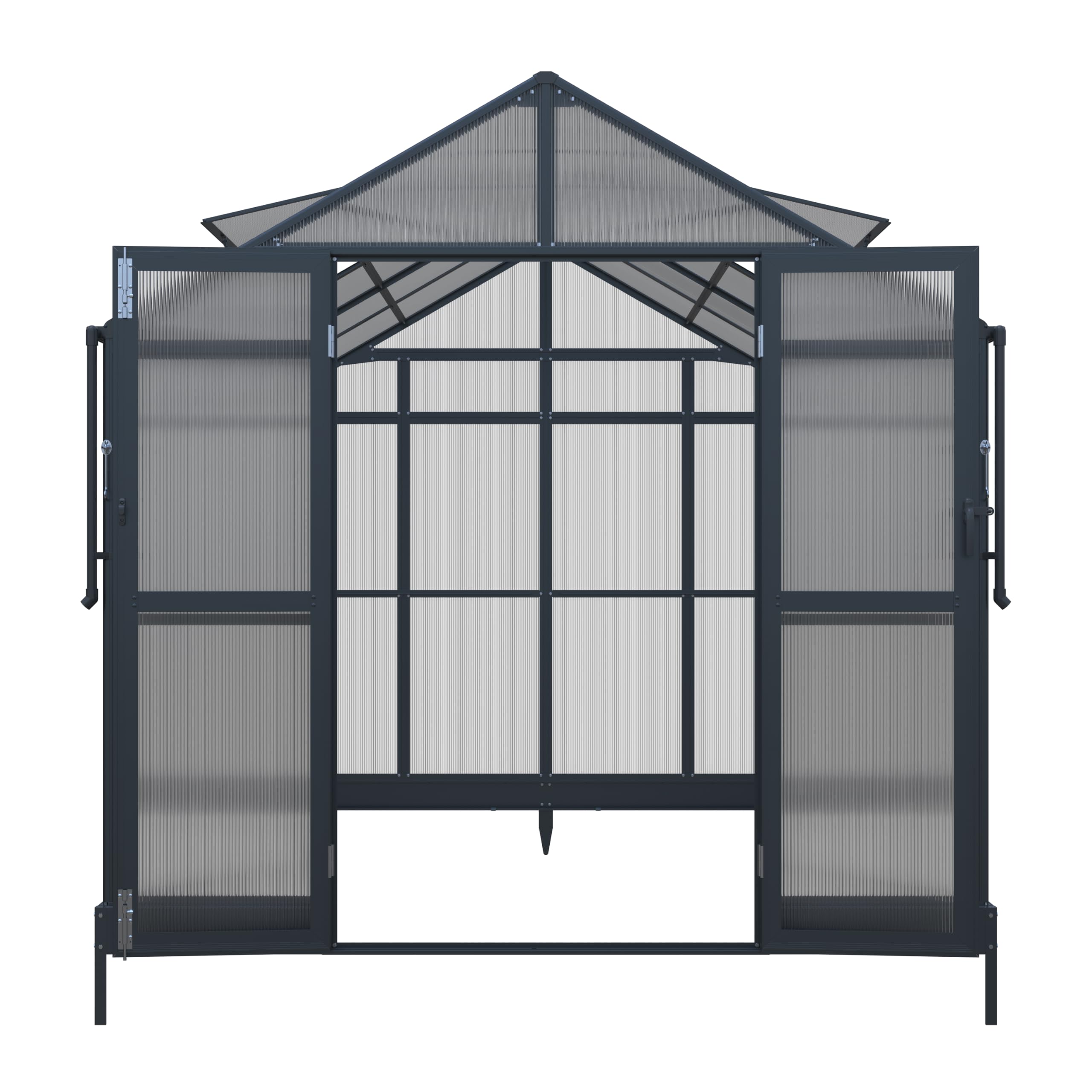 Gewächshaus aus Polycarbonat 287 x 230 x 226 cm, schwarze Aluminiumprofile und Schiebetür