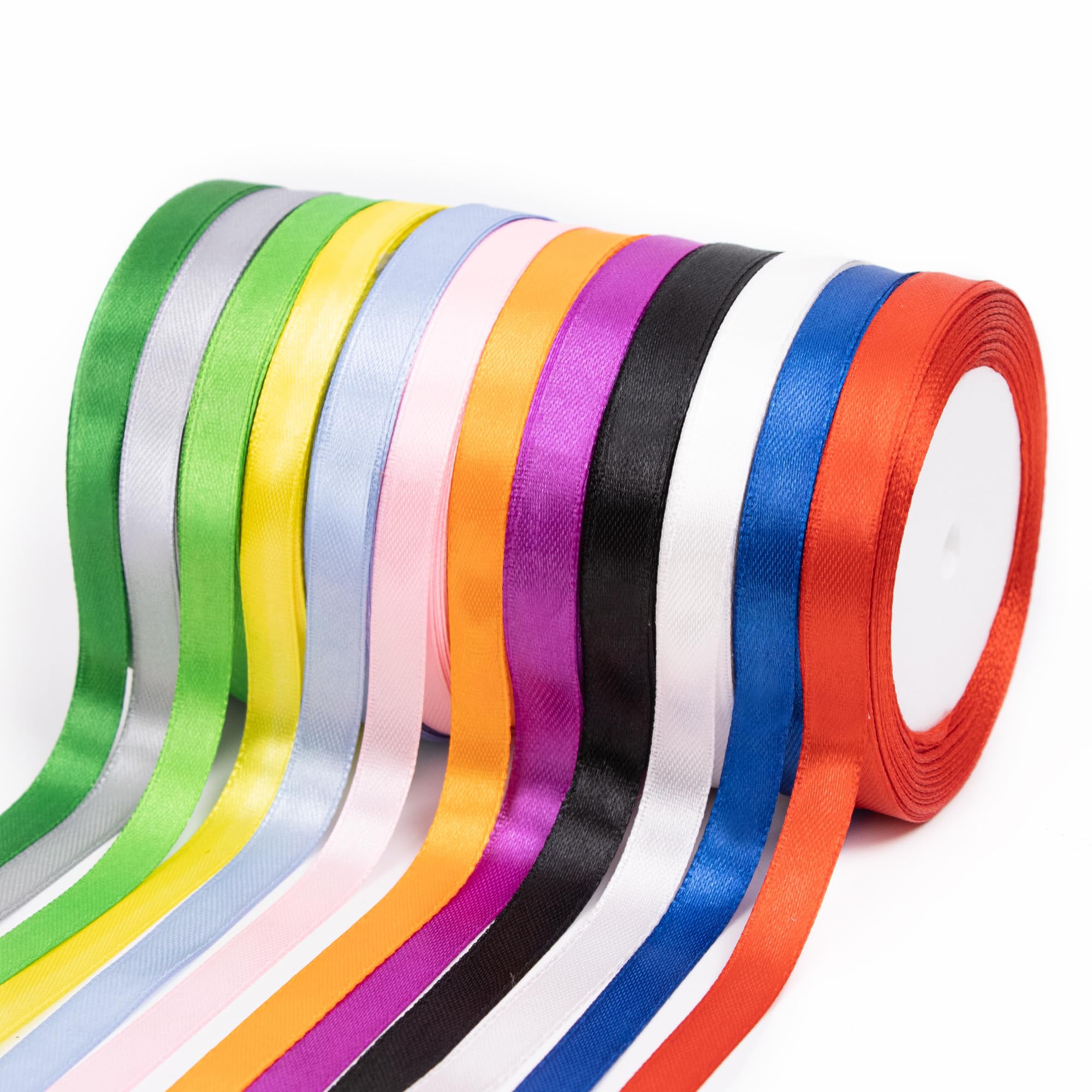 Fyshird Satinband 12 Farben Geschenkband 10mm x 22m Schleifenband Bunt Polyester Bänder zum Basteln Dekoband für Hochzeit Deko Geschenkverpackung Geburtstag DIY(Bunt)