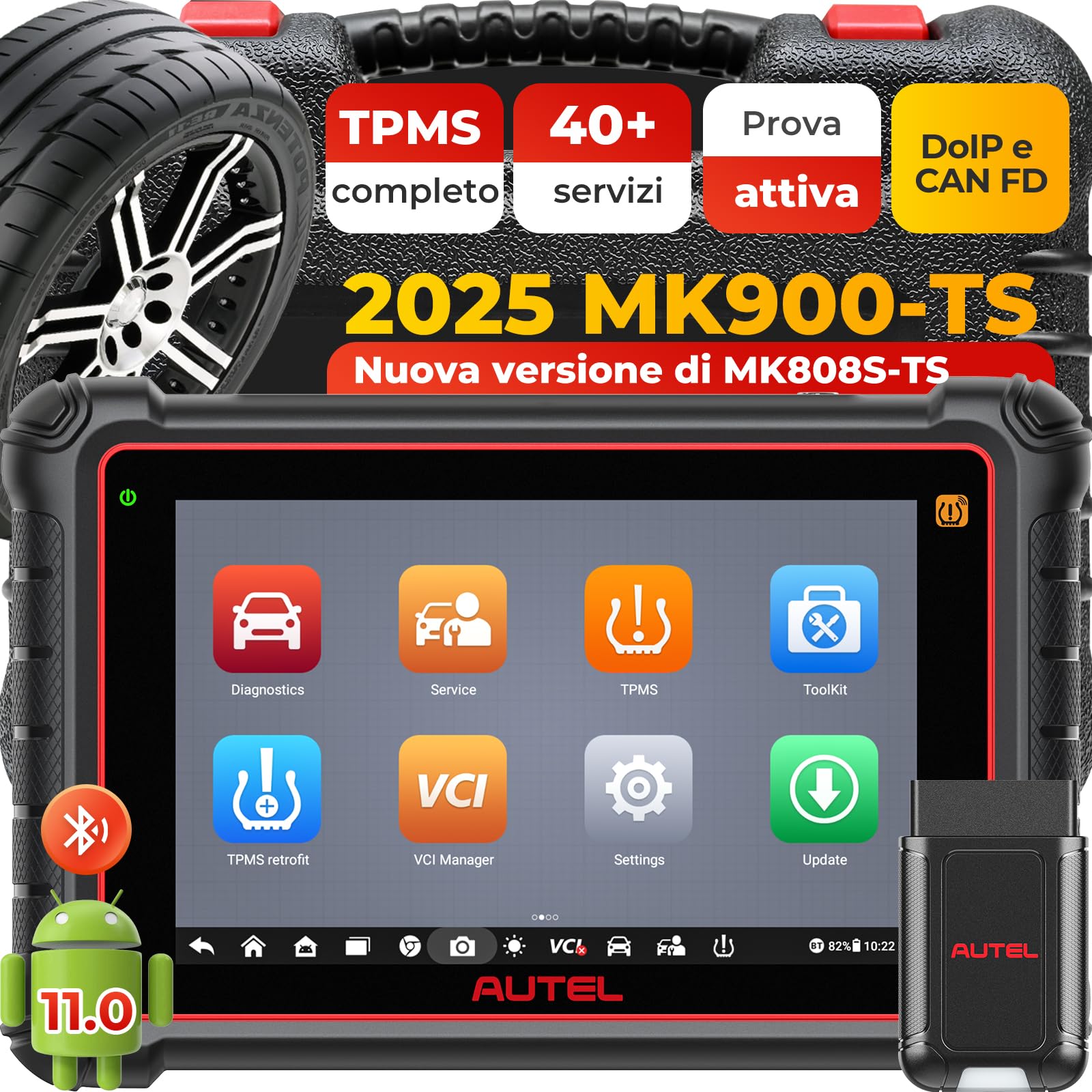 Autel MaxiCOM MK900-TS TPMS Scanner, strumento bidirezionale 2024 aggiornato di MaxiCheck MX808S-TS, MK808S-TS, MS906TS con 40+ servizi, 3000+ test attivi, diagnosi di tutti i sistemi, No-IP limitata