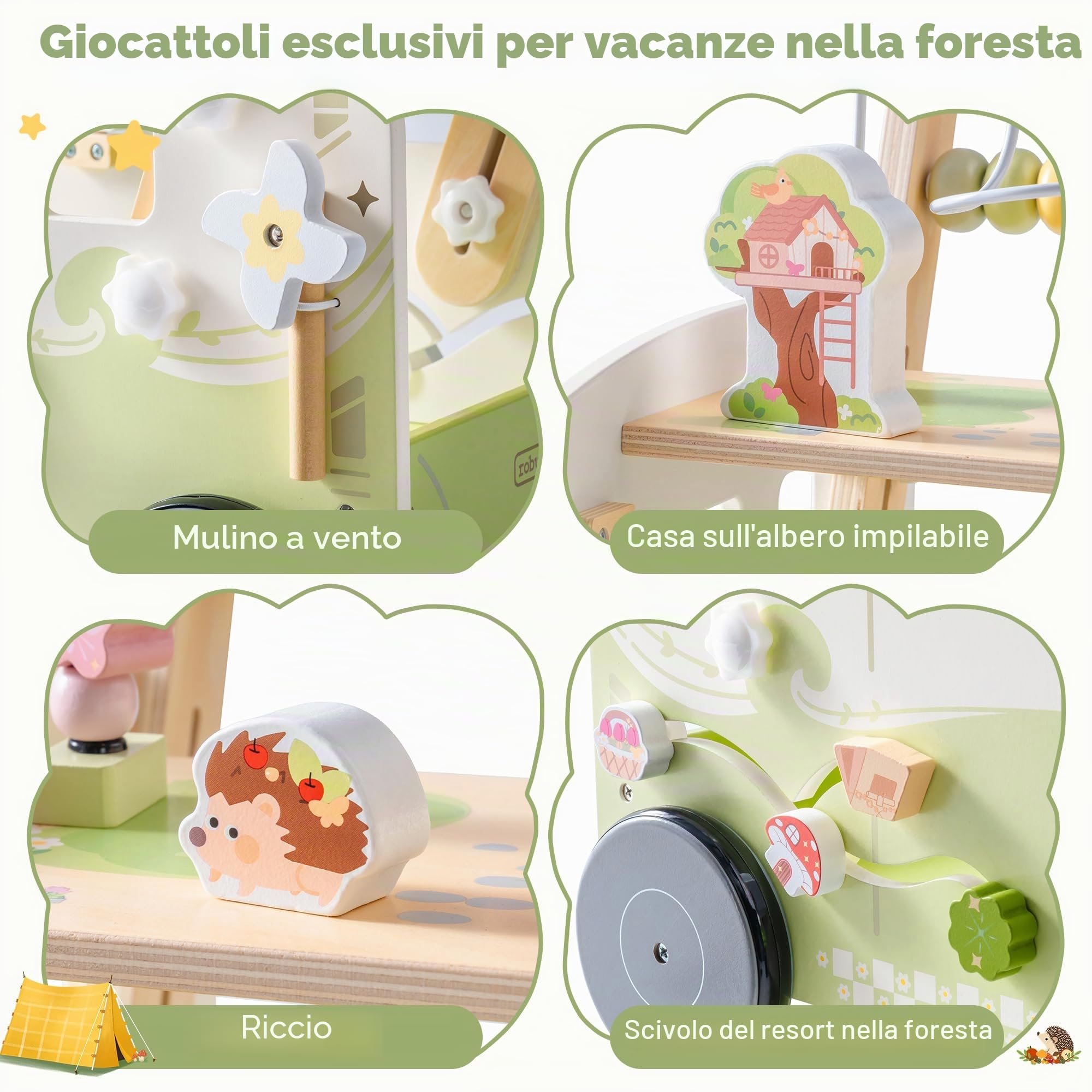 ROBUD Girello in legno, velocità e altezza regolabili per bambini, giocattolo educativo, regalo per ragazzi e ragazze a partire dai 10 mesi, 1-2 anni, verde