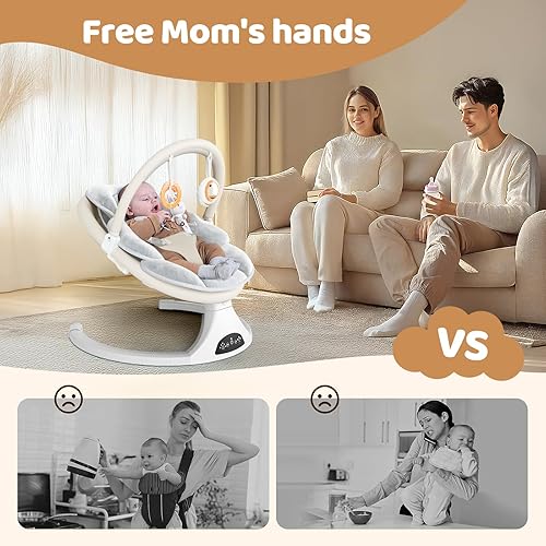 Miniatura 2 de Columpio eléctrico para bebé con control remoto, 5 velocidades de movimiento natural, almohadilla de asiento desmontable, columpio portátil para uso