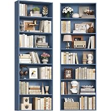 FACBOTALL 82" Tall Bookshelf Set of 2, 7-Tier Double Shelves Bookcase, Blue | Extra Tall Bookcase with Storage, Floor to Ceiling Bookshelves, Narrow Bookshelf Home Decor Furniture for Office, Living Room