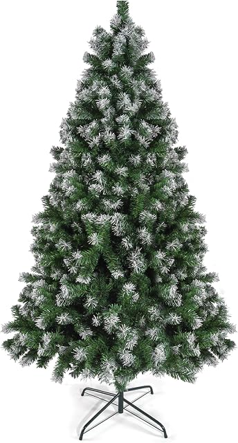 6FT Prextex Premium Artificial Christmas Tree - Lightweight and Easy to Assemble Spruce Fake Christmas Tree - Artificial Tree with Snow White Tips and Metal Christmas Trees Stand