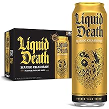 Liquid Death, Mango Chainsaw, Mango-Flavored Sparkling Water, 8-Pack 19.2oz Cans, Low Calorie & No Artificial Sweeteners