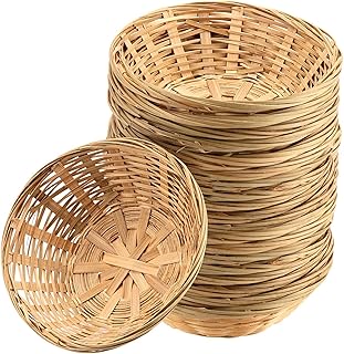 JEUIHAU Lot de 12 corbeilles à pain rondes en bambou naturel pour le rangement du pain, des fruits et des collations