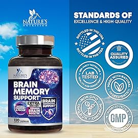 Brain Memory Supplement Pills - 3X Strength Nootropics for Concentration, Clarity & Focus Support - Brain Health Cognitive Vitamins with Bacopa, Phosphatidylserine & DMAE, Brain Booster - 120 Capsules