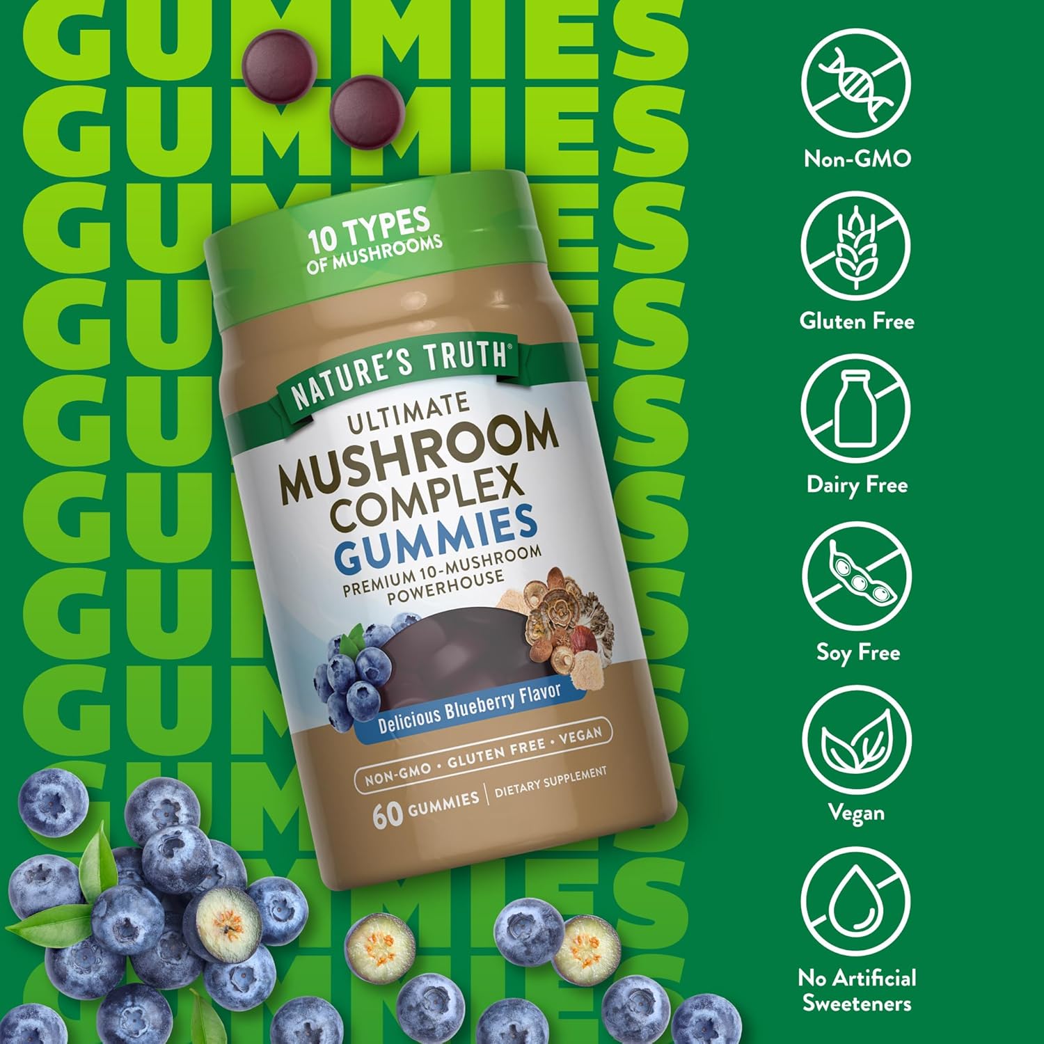 Nature's Truth Mushroom Complex Gummies for Adults | 60 Count | Complex of 10 Mushrooms | Vegan, Non-GMO & Gluten Free Supplement - Image 3