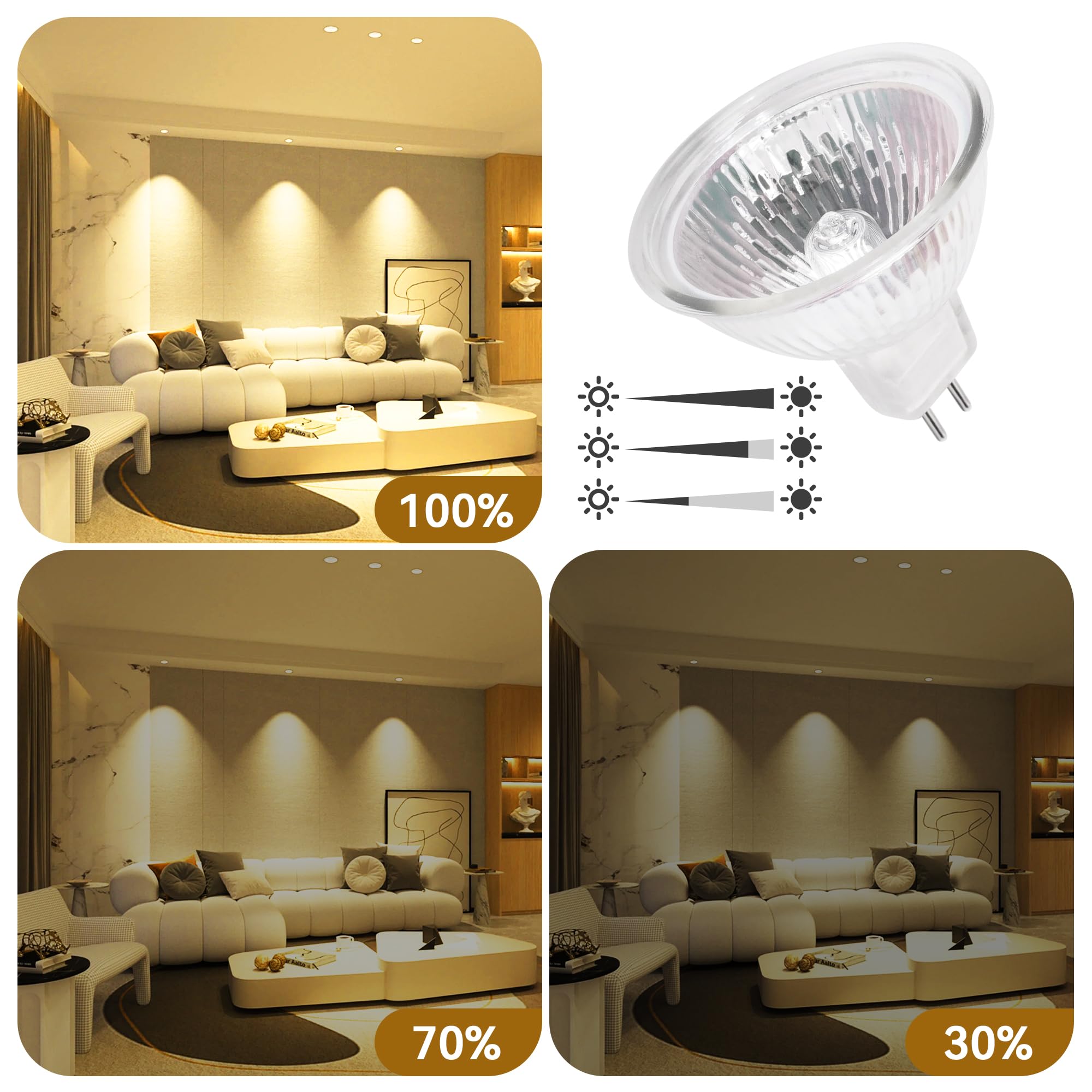 MR16 GU5.3 halogeenlampen, 12 V, 35 W, 6 stuks, hoge helderheid, lange levensduur, energiebesparend, halogeenlamp op hoge temperatuur, compatibel met verschillende scenario's, warme en koude kleuren