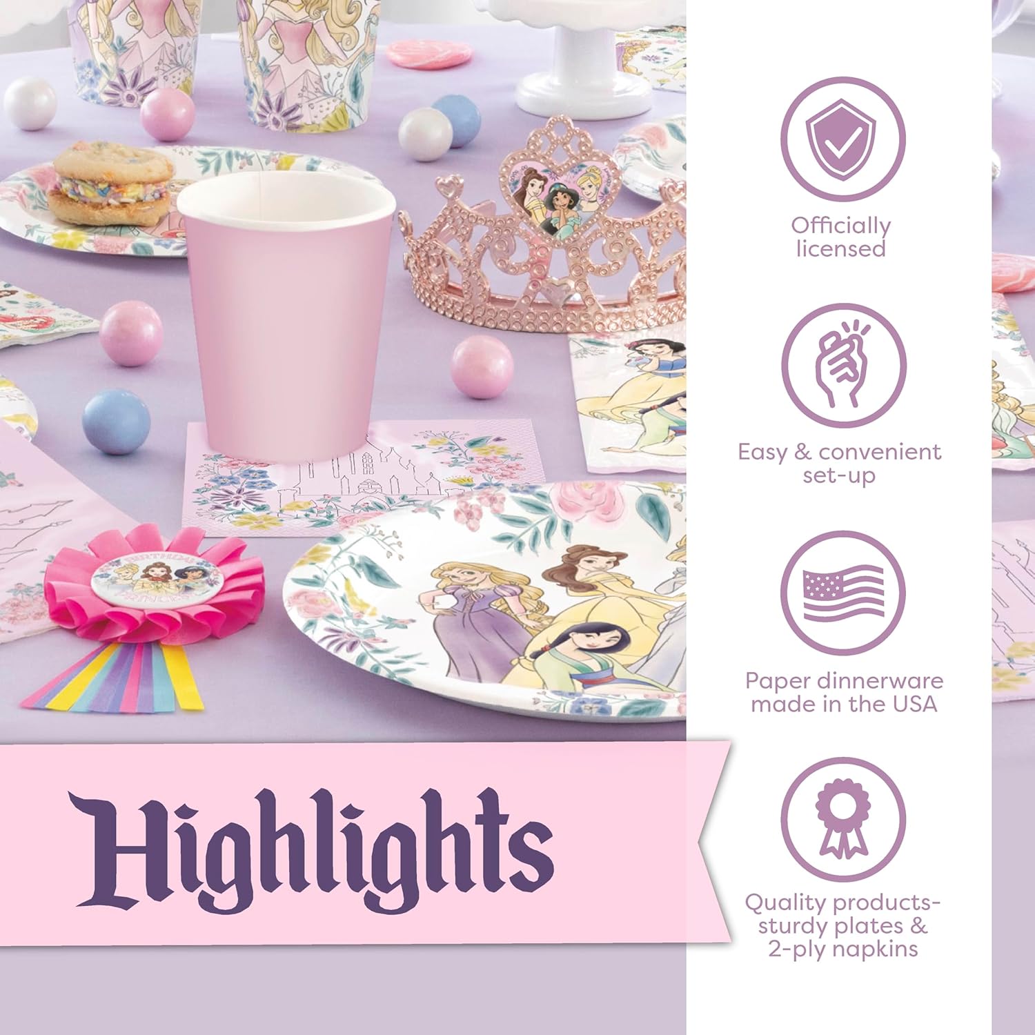 Princess Birthday Party Decorations | Disney Princess Party Decorations | Serves 16 | Banner, Tablecloth, Plates, Napkins, Sticker | Officially Licensed