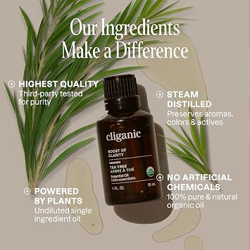 Cliganic Organic Tea Tree Essential Oil for Diffuser, 100% Pure 1 Fl Oz