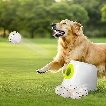 ALL FOR PAWS Large Automatic Dog Ball Launcher with 6PCS 6.35CM EPTU Balls, Ball Thrower for Medium to Large Dogs, Interactive Dog Fetch Toy for Mental & Physical Exercise, Launches Up to 64ft