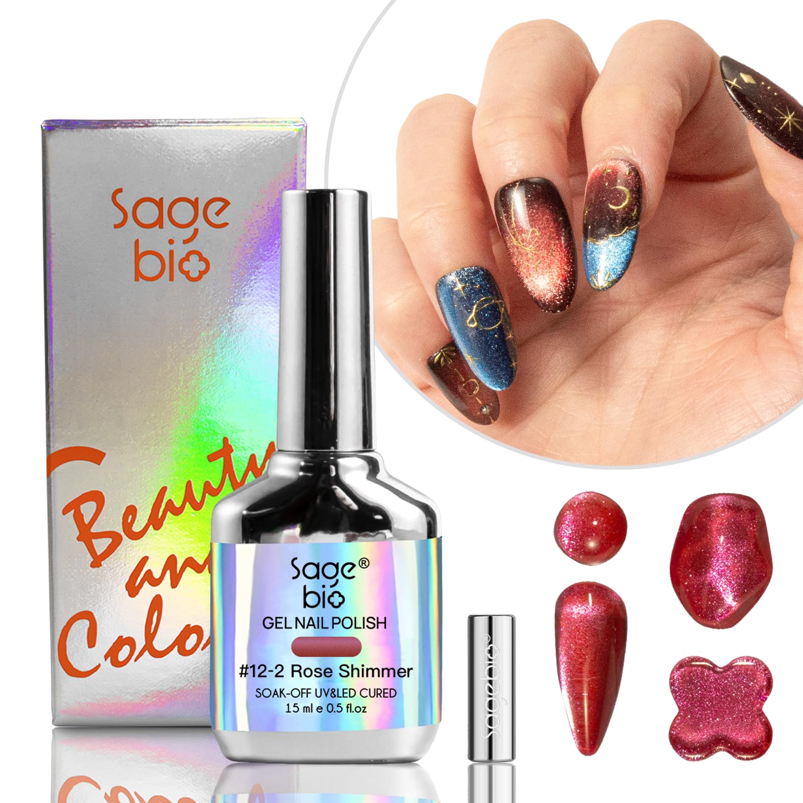 SAGEBIO Cat Eye Gel Nail Polish with Magnet Stick, 15ml Holographic Magnetic Effect Gel, Long-Lasting & Non-Toxic, Ideal for DIY Nail Art 02
