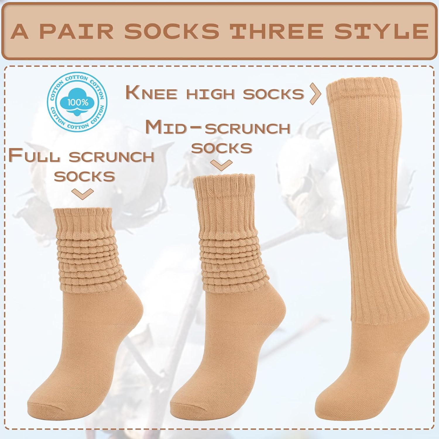 6 Pairs Slouchy Socks Women Slouch Scrunch Sock Crew Tube Socks Long Casual Knee High Length Stockings - Image 6